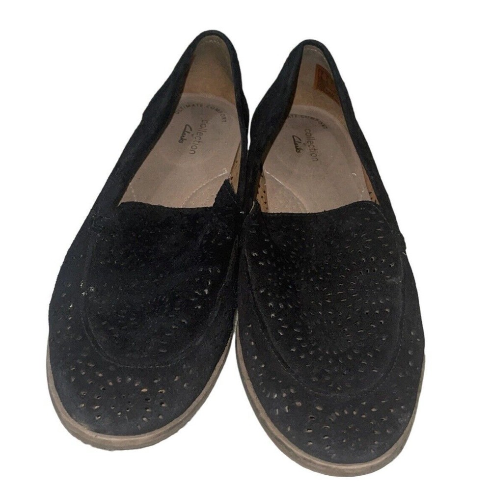 Collection By Clarks Black Perforated Slip On Loafer Shoes Women's US 8.5 M